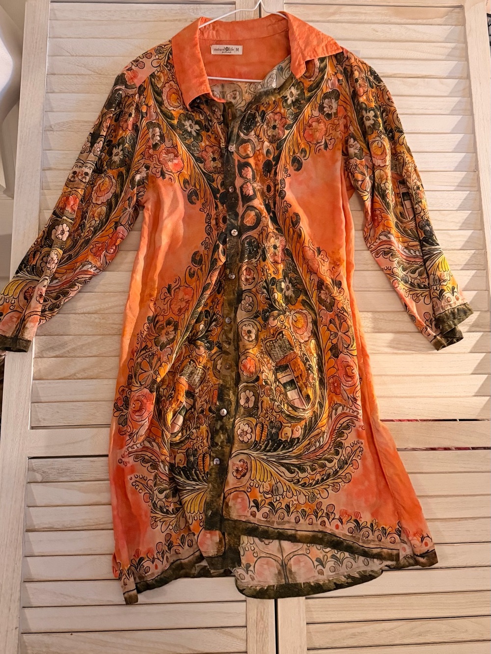 NATURAL LIFE Orange Paisley Button-Front Boho Tunic - Picture 2 of 11